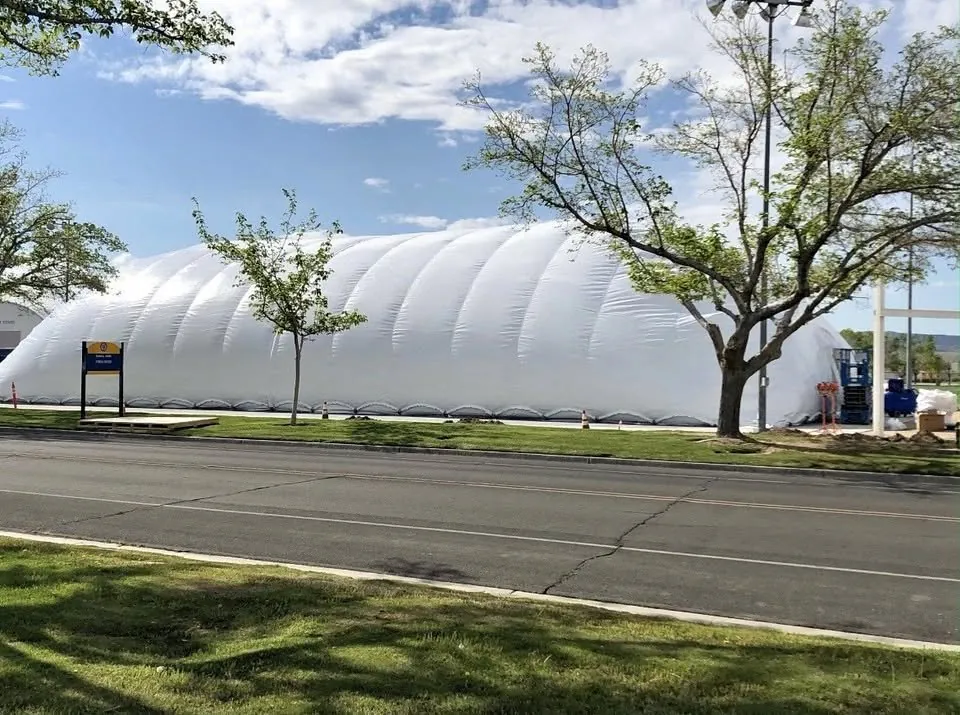 Used 60 by 120 Arizon air dome inflated and in service, showing the full ribbed profile